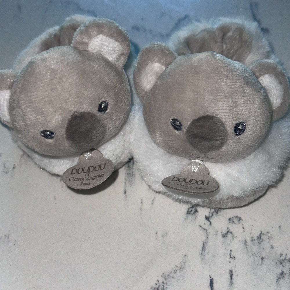 Doudou Et Campagnie Paris Koala Baby Booties Slippers Soft Fur Crib Shoes 0-6mo